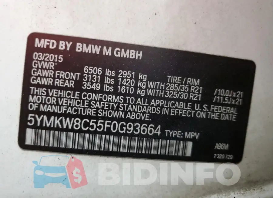 5YMKW8C55F0G93664 Photo# 13