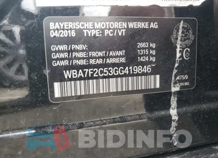 WBA7F2C53GG419846 Photo# 12