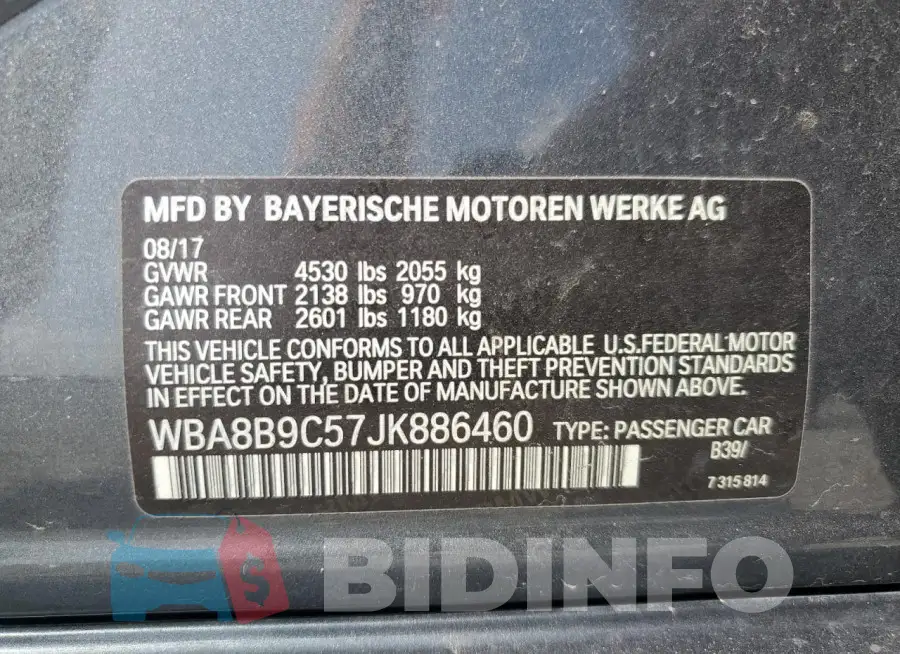 WBA8B9C57JK886460 Photo# 12