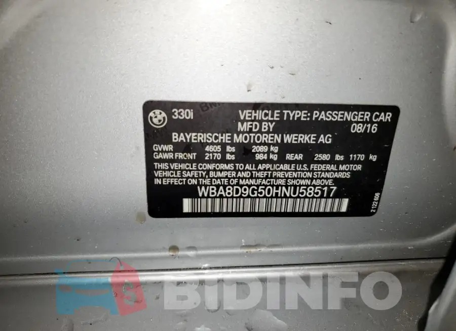 WBA8D9G50HNU58517 Photo# 13