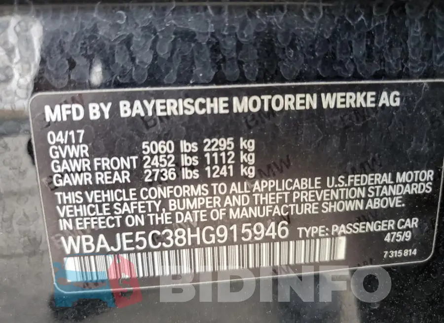 WBAJE5C38HG915946 Photo# 12