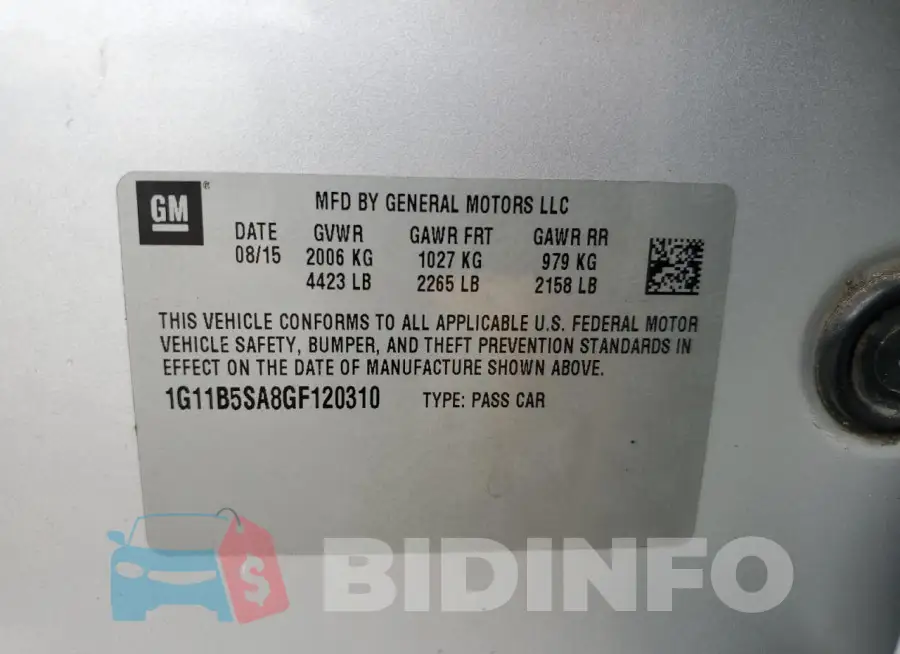 1G11B5SA8GF120310 Photo# 12