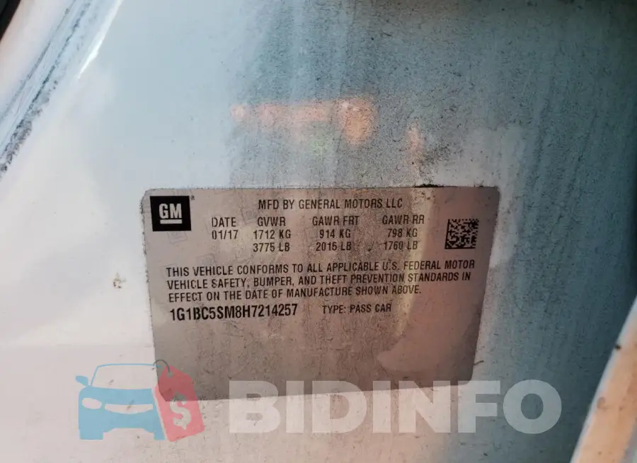 1G1BC5SM8H7214257 Photo# 12