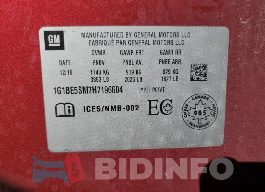 1G1BE5SM7H7196604 Photo# 12