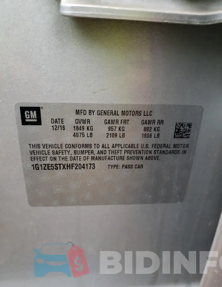 1G1ZE5STXHF204173 Photo# 12