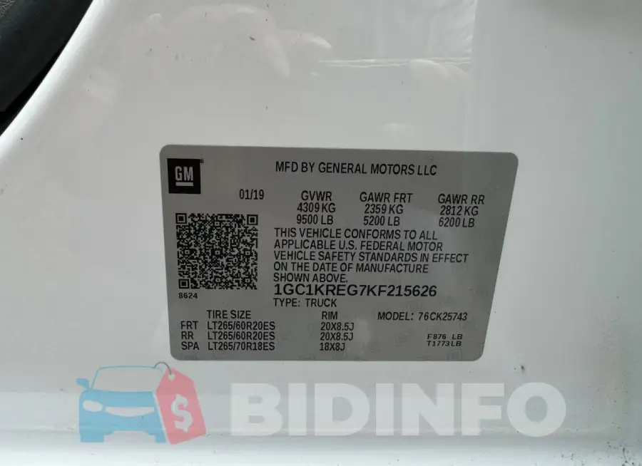 1GC1KREG7KF215626 Photo# 10