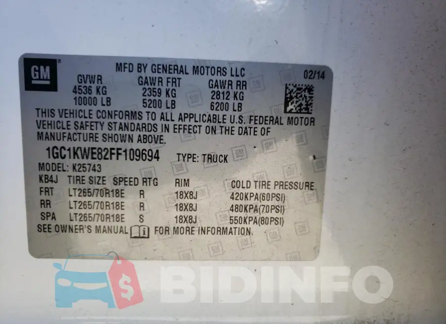 1GC1KWE82FF109694 Photo# 12