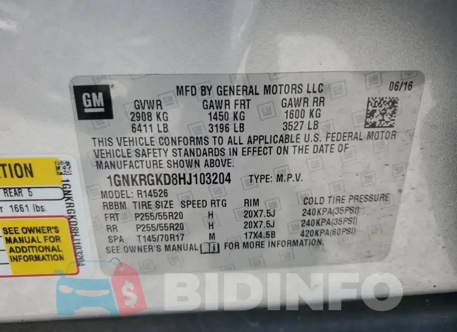1GNKRGKD8HJ103204 Photo# 13