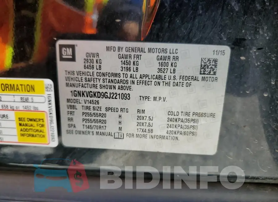 1GNKVGKD9GJ221093 Photo# 13