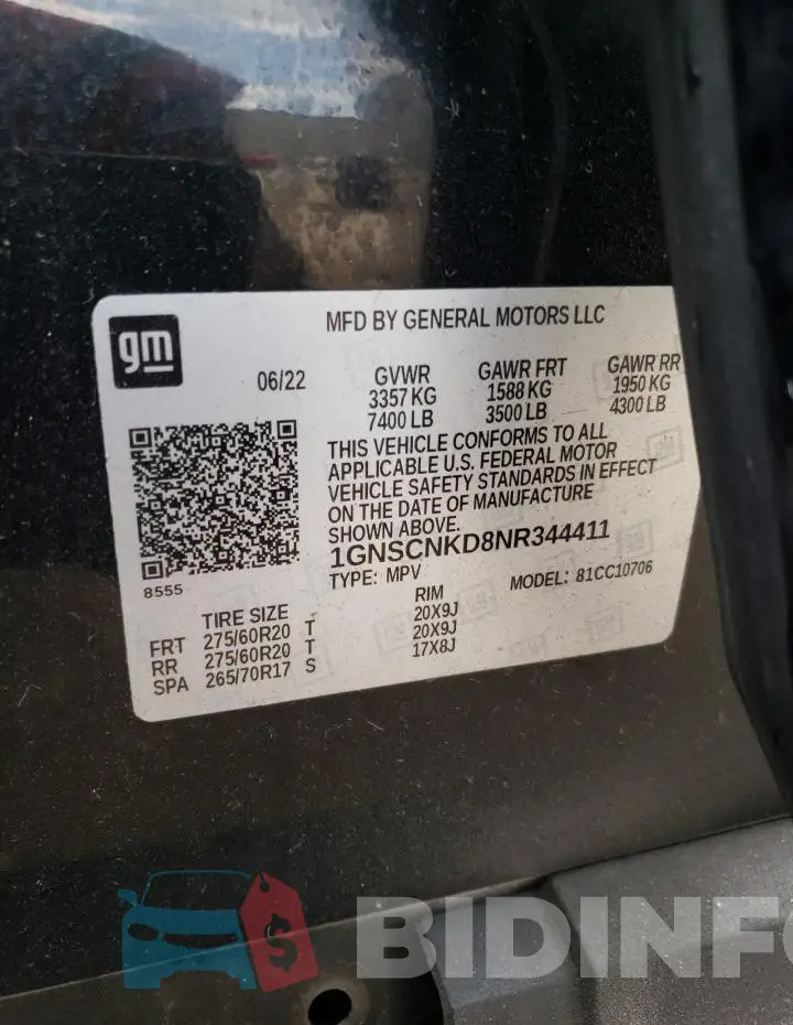 1GNSCNKD8NR344411 Photo# 13