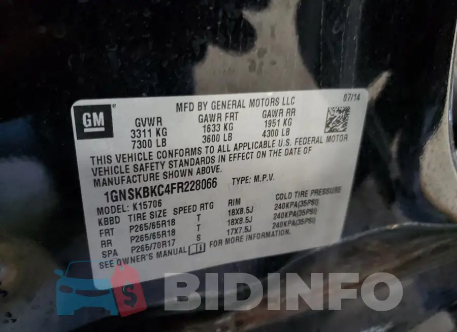 1GNSKBKC4FR228066 Photo# 13