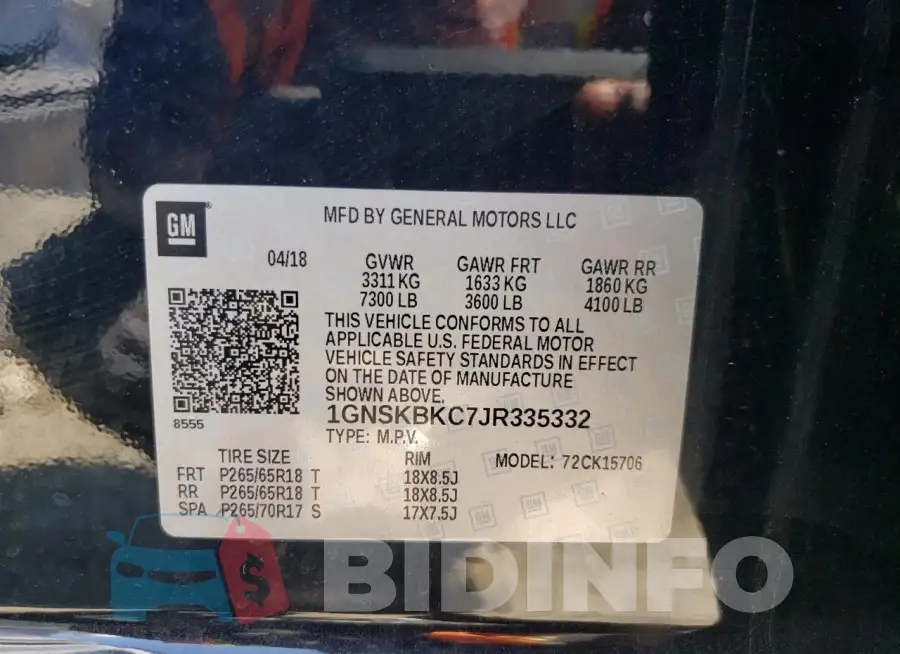 1GNSKBKC7JR335332 Photo# 12