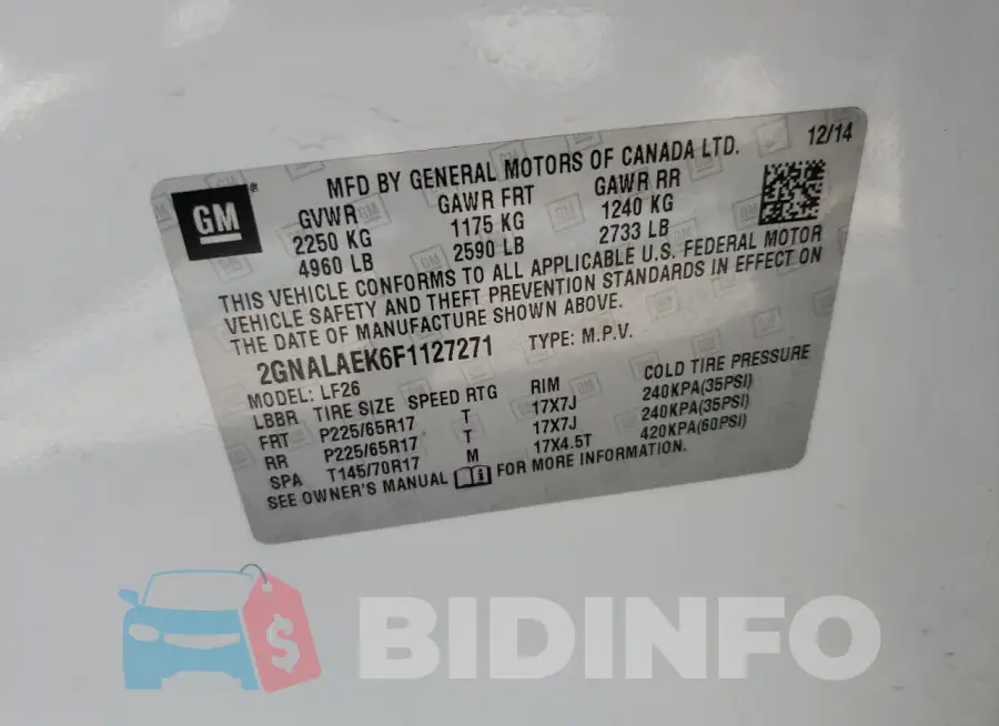 2GNALAEK6F1127271 Photo# 12