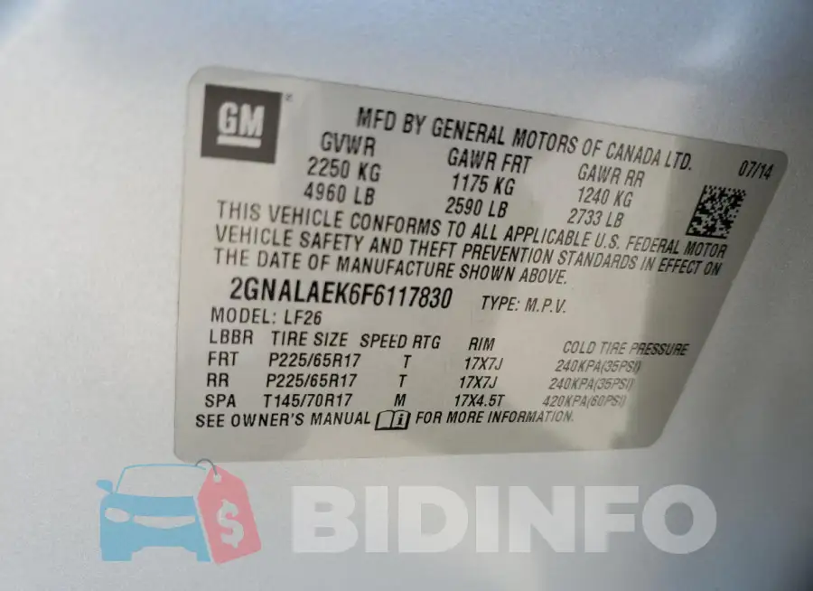 2GNALAEK6F6117830 Photo# 12