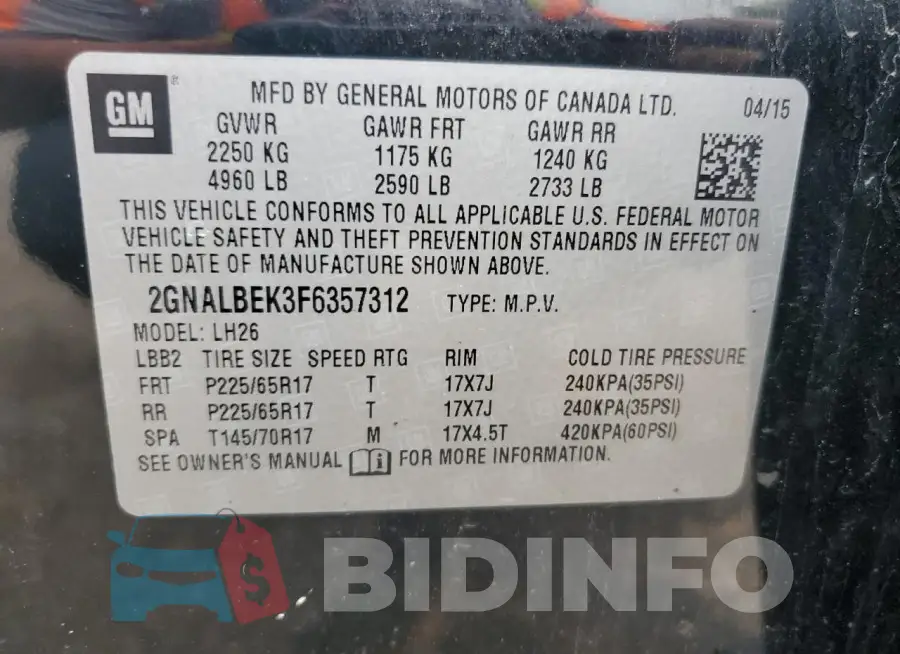 2GNALBEK3F6357312 Photo# 14