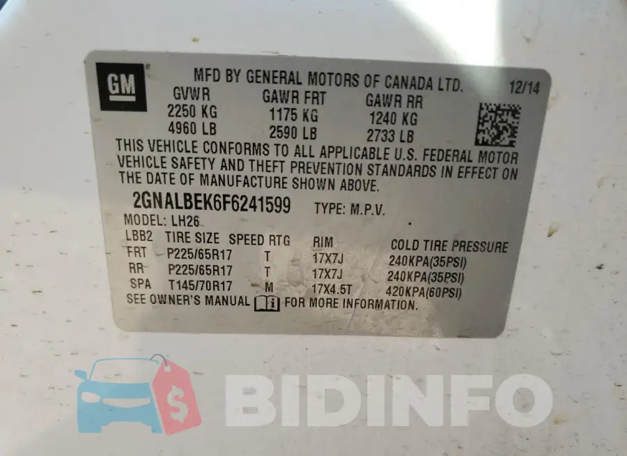 2GNALBEK6F6241599 Photo# 14