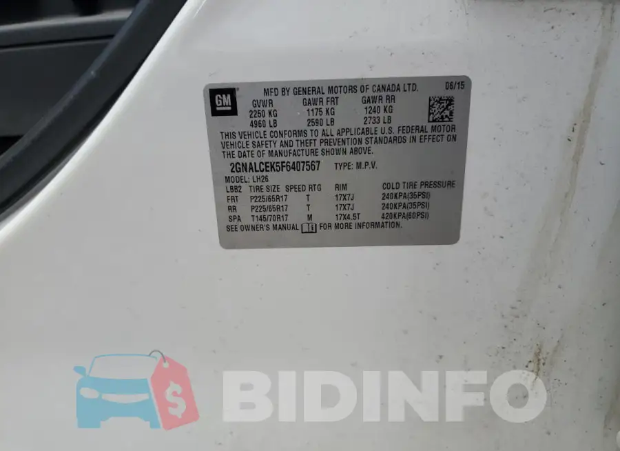 2GNALCEK5F6407567 Photo# 13