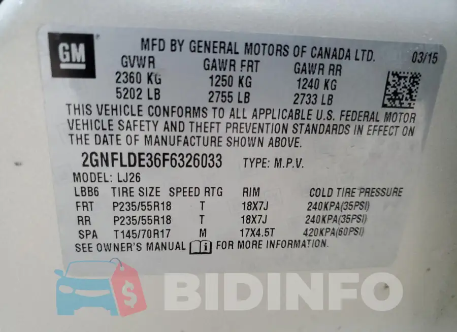 2GNFLDE36F6326033 Photo# 13