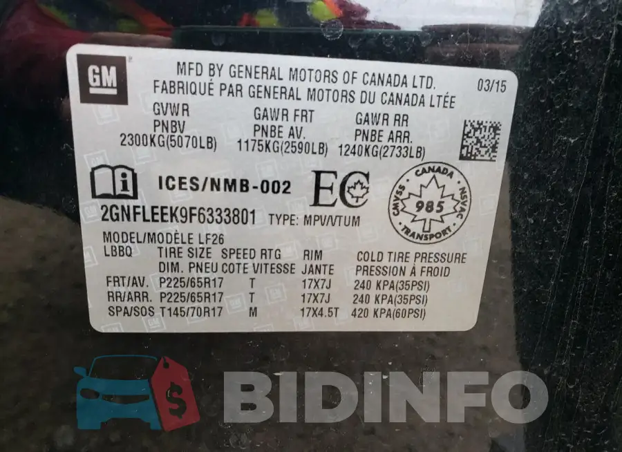 2GNFLEEK9F6333801 Photo# 10