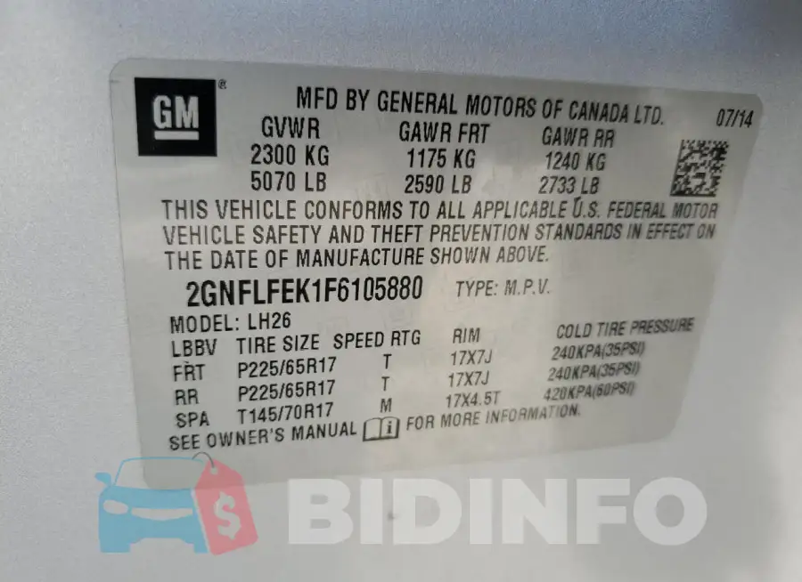 2GNFLFEK1F6105880 Photo# 12