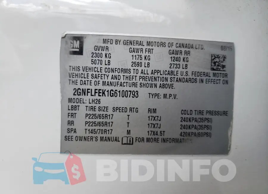2GNFLFEK1G6100793 Photo# 13