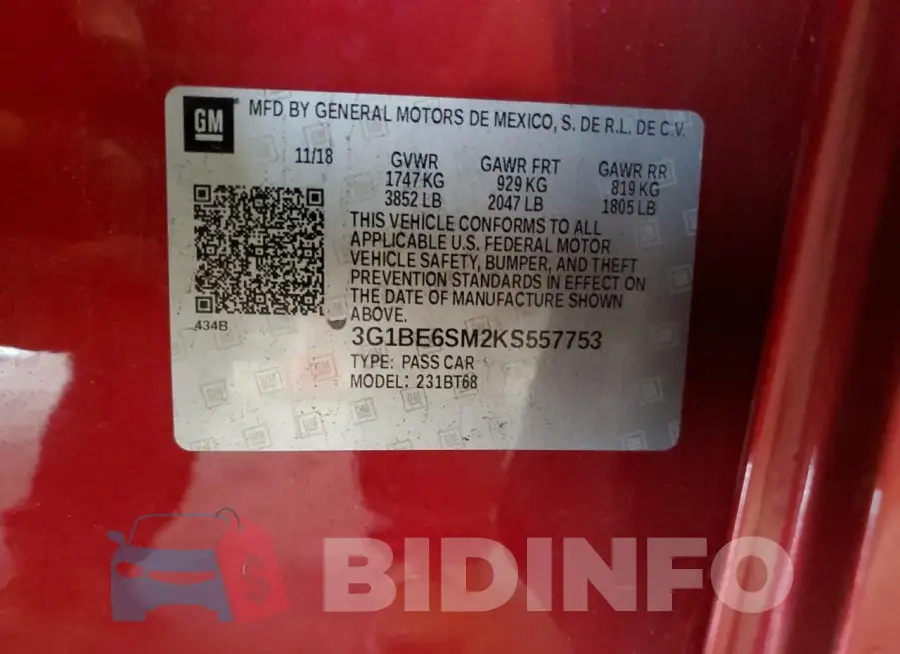 3G1BE6SM2KS557753 Photo# 13