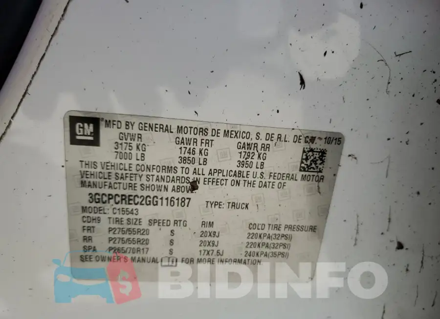 3GCPCREC2GG116187 Photo# 13