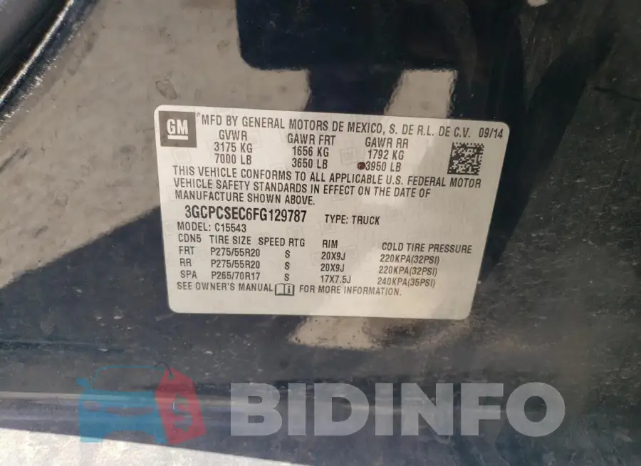 3GCPCSEC6FG129787 Photo# 12