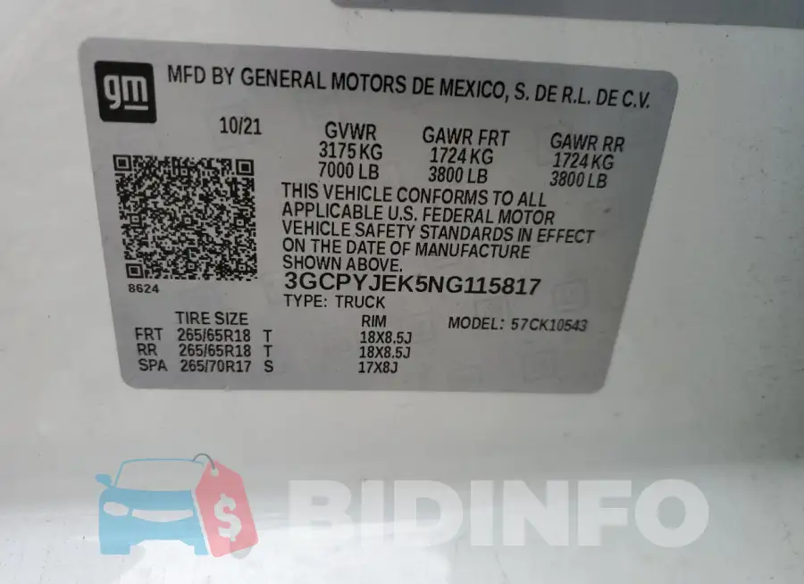 3GCPYJEK5NG115817 Photo# 13