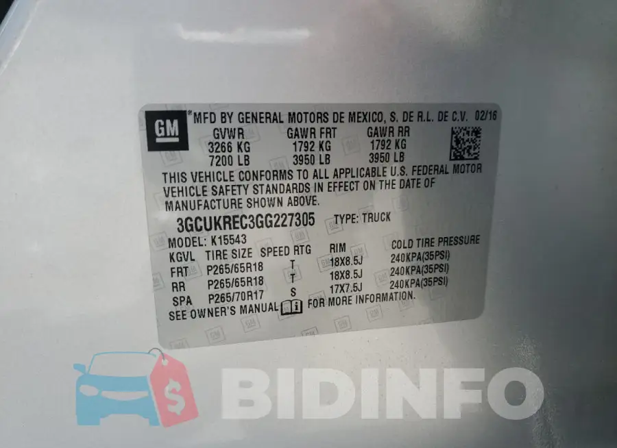 3GCUKREC3GG227305 Photo# 12