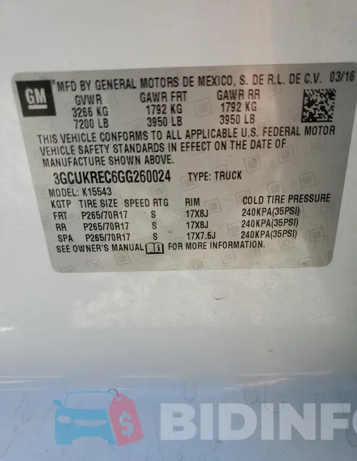 3GCUKREC6GG260024 Photo# 12