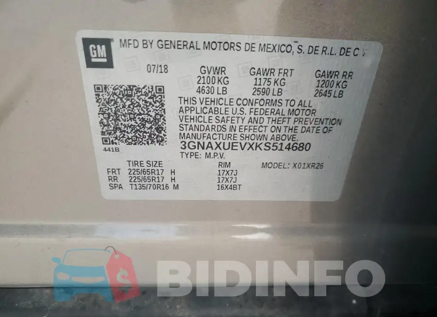 3GNAXUEVXKS514680 Photo# 13
