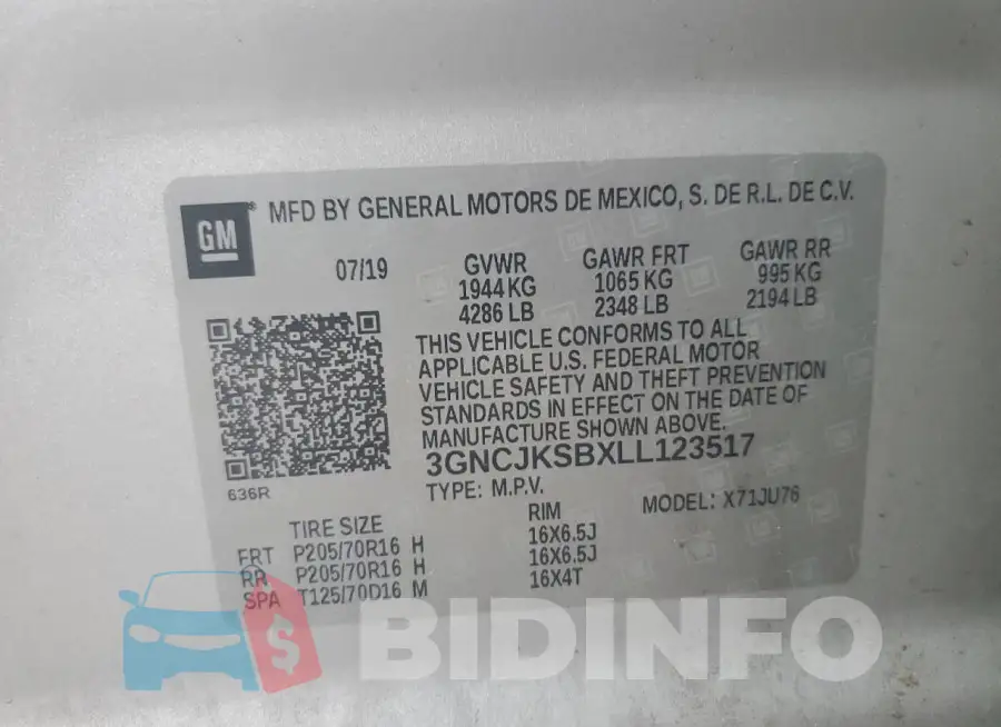 3GNCJKSBXLL123517 Photo# 13