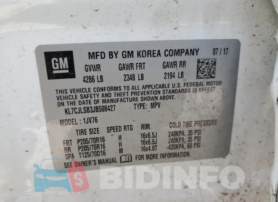 KL7CJLSB3JB508427 Photo# 13