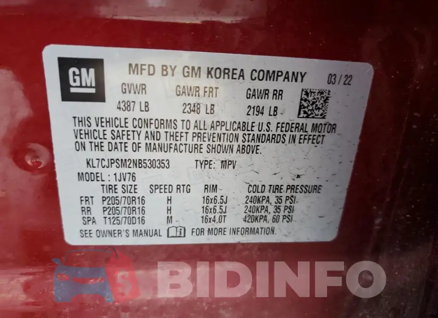 KL7CJPSM2NB530353 Photo# 13