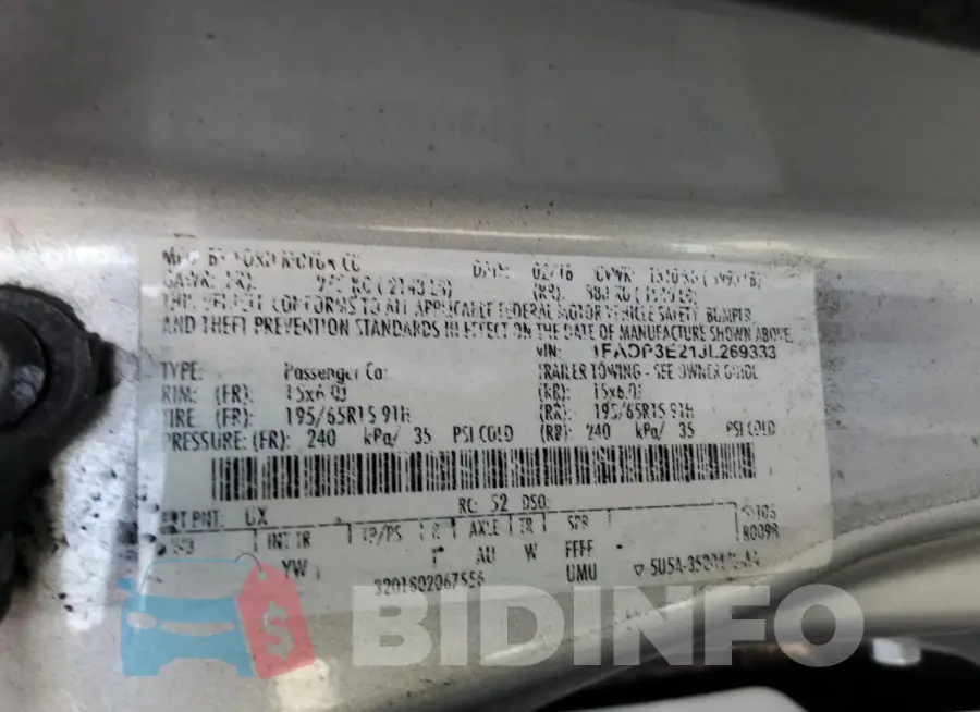 1FADP3E21JL269333 Photo# 12