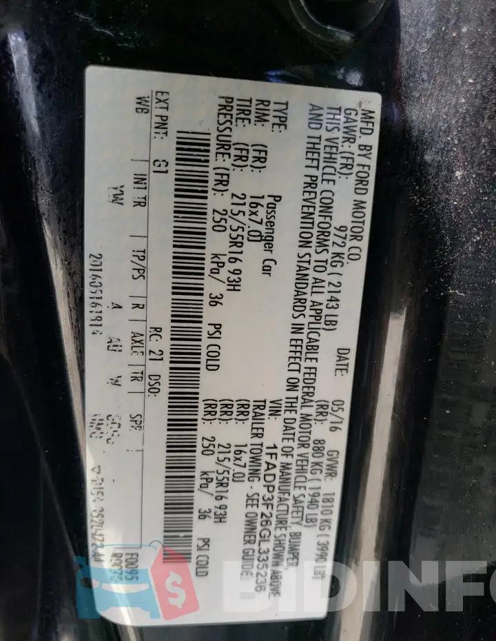 1FADP3F26GL335236 Photo# 12