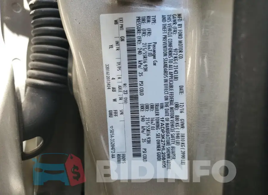 1FADP3K27HL208406 Photo# 13