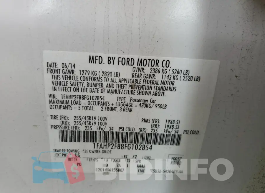 1FAHP2F88FG102854 Photo# 12