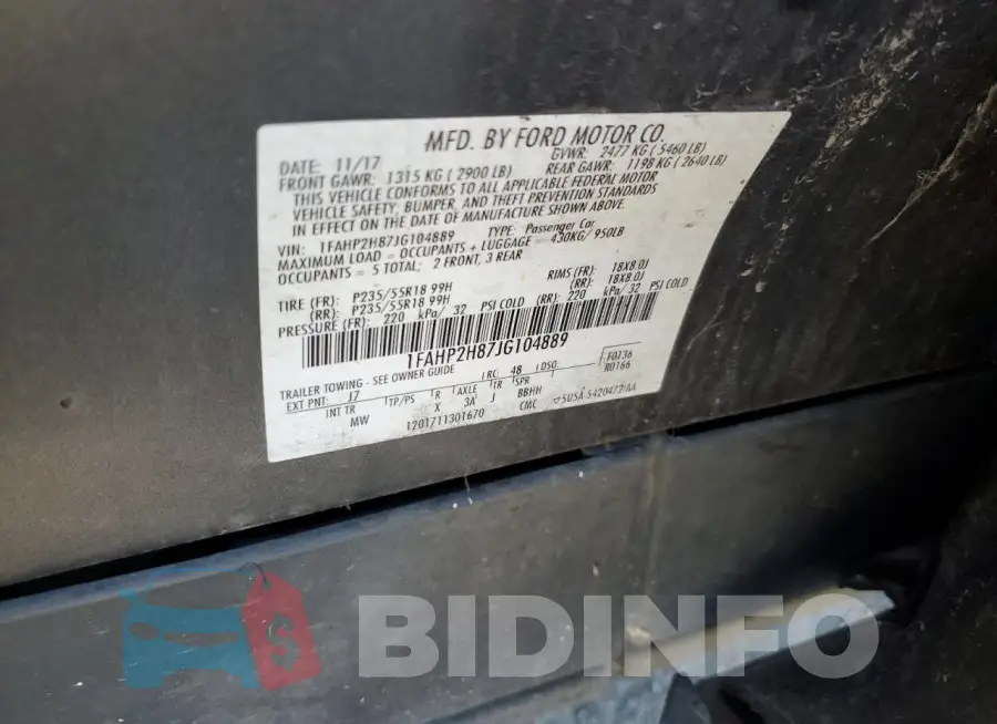 1FAHP2H87JG104889 Photo# 12
