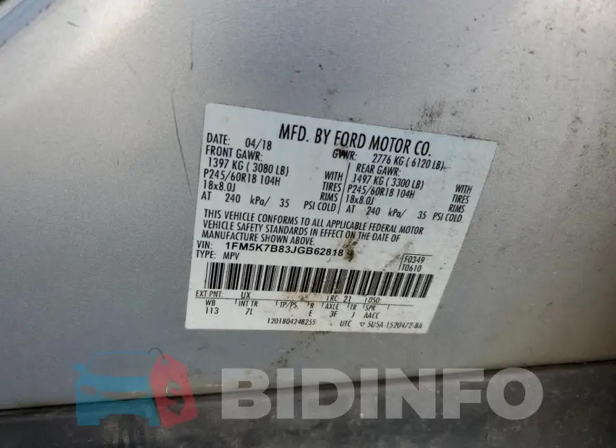 1FM5K7B83JGB62818 Photo# 13