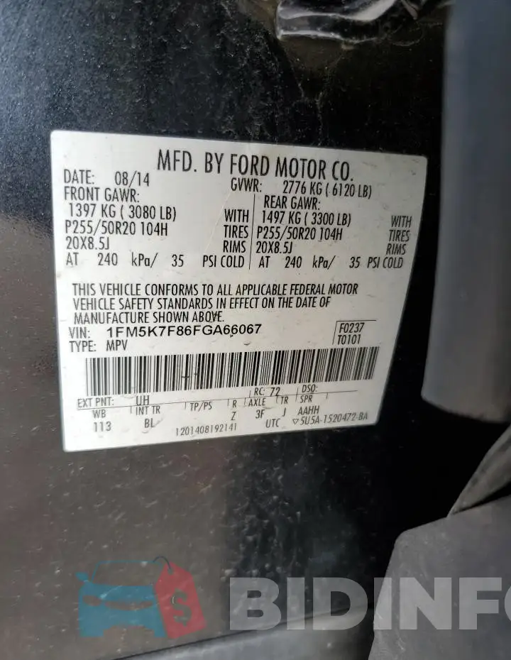 1FM5K7F86FGA66067 Photo# 13