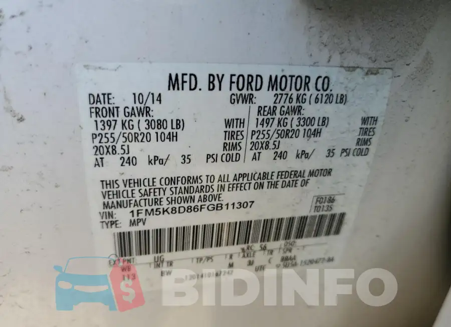 1FM5K8D86FGB11307 Photo# 13
