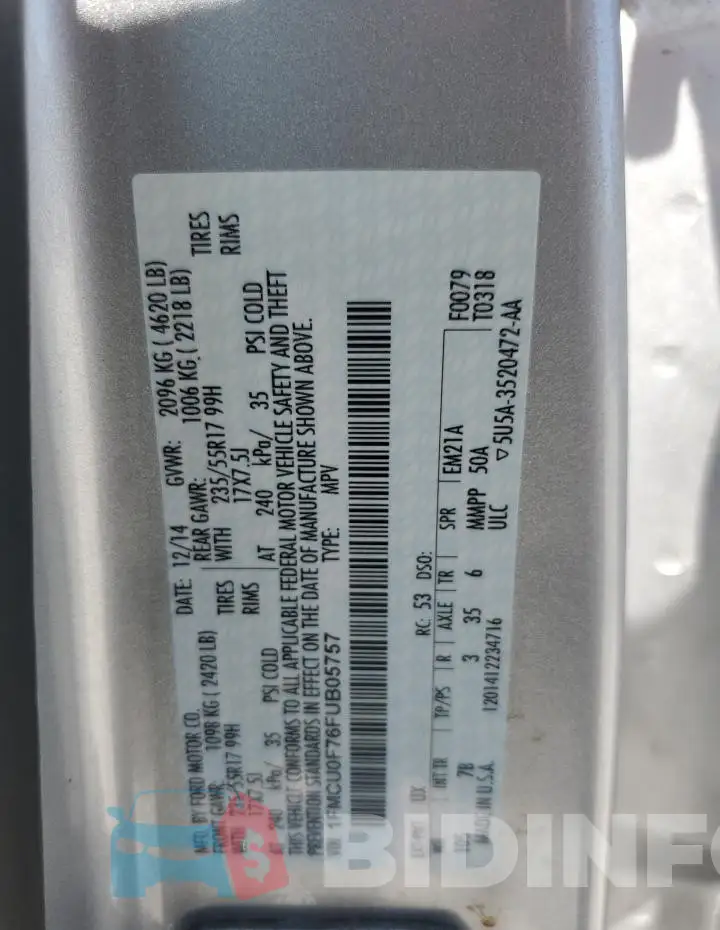 1FMCU0F76FUB05757 Photo# 12