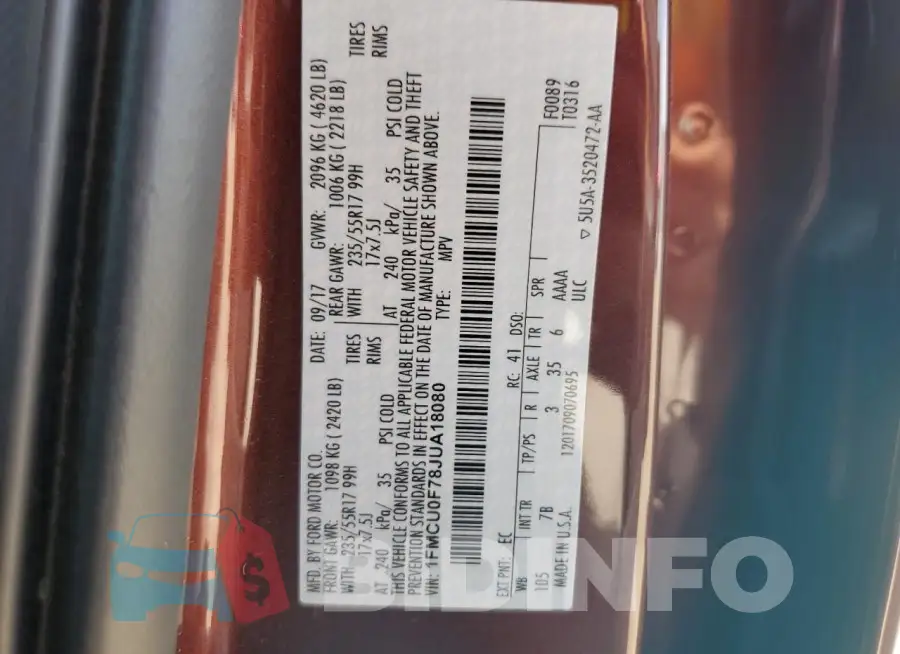 1FMCU0F78JUA18080 Photo# 13