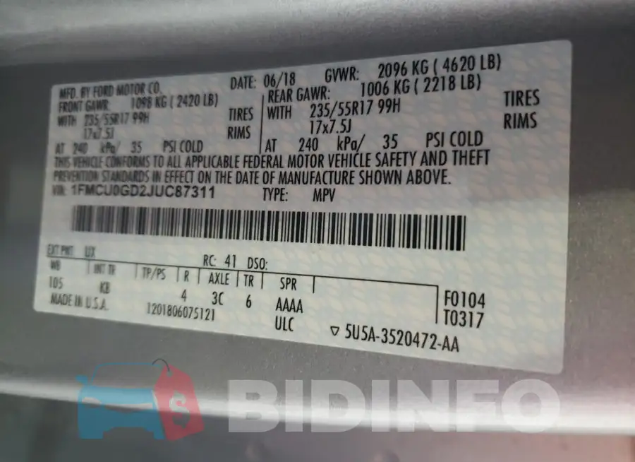 1FMCU0GD2JUC87311 Photo# 13