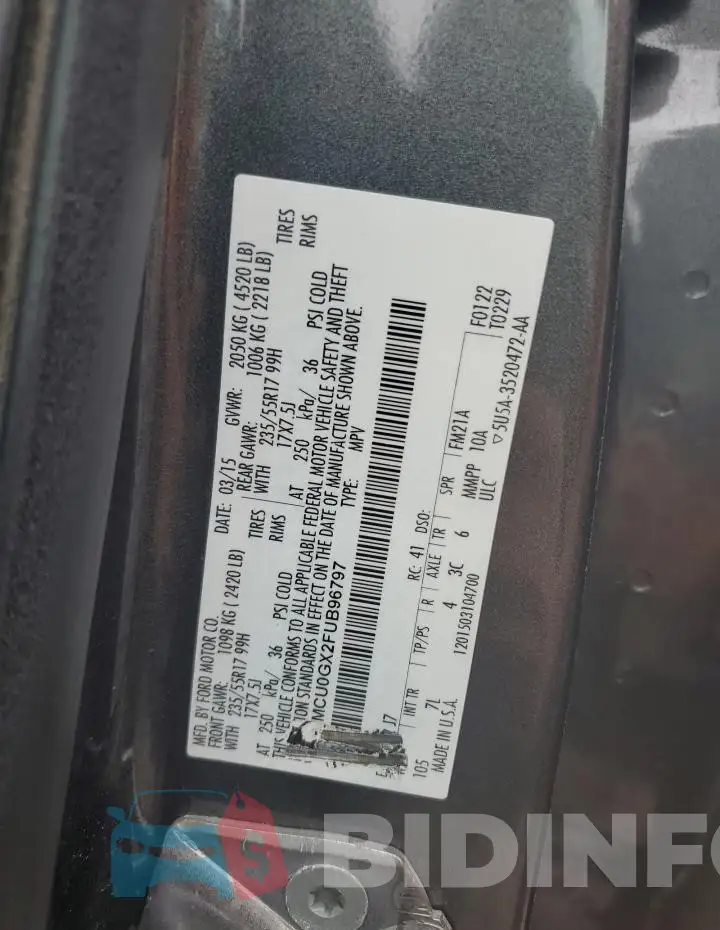 1FMCU0GX2FUB96797 Photo# 14