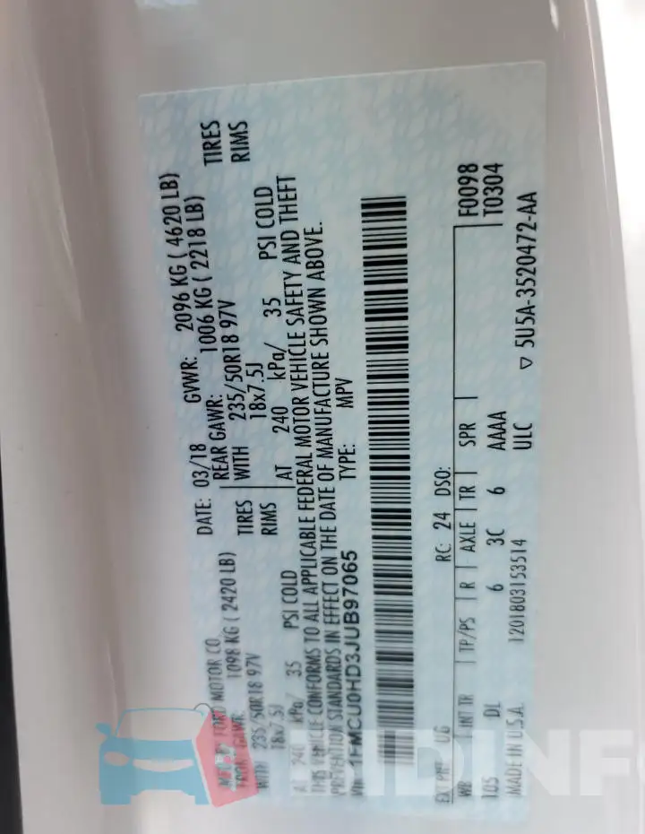 1FMCU0HD3JUB97065 Photo# 14