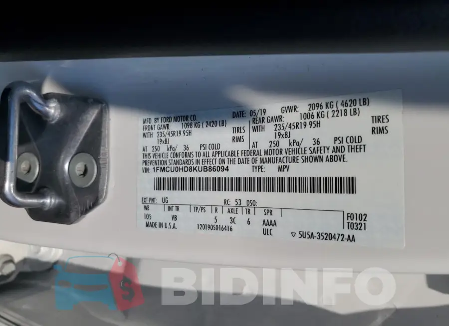 1FMCU0HD8KUB86094 Photo# 13