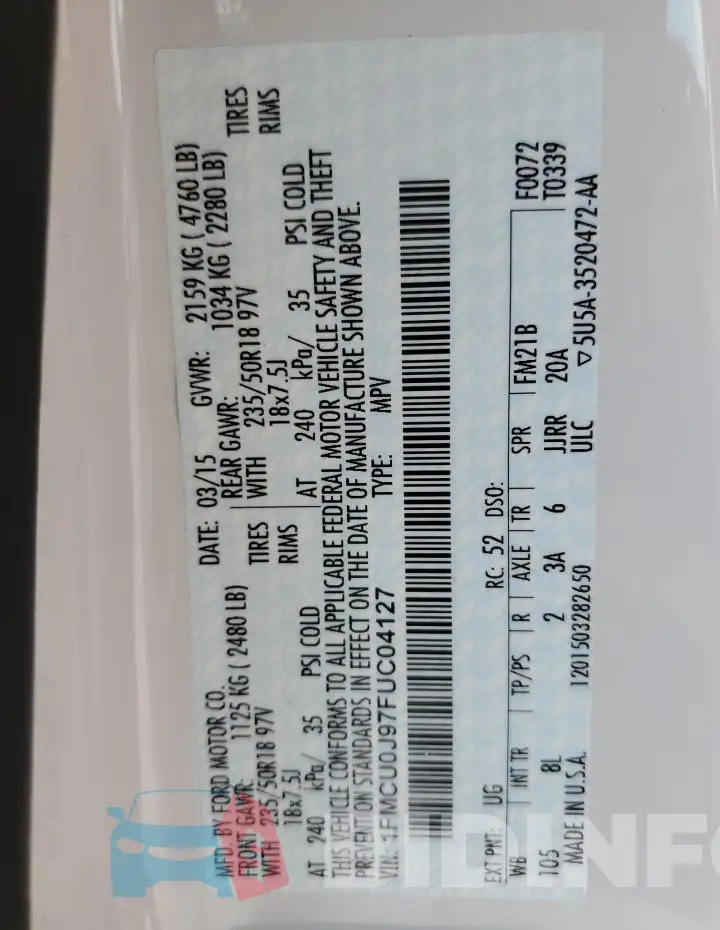 1FMCU0J97FUC04127 Photo# 12